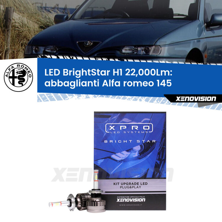 <strong>Kit LED abbaglianti per Alfa romeo 145</strong>  1994 -2001. </strong>Due lampade Canbus H1 Brightstar da 22,000 Lumen. Qualità Massima.