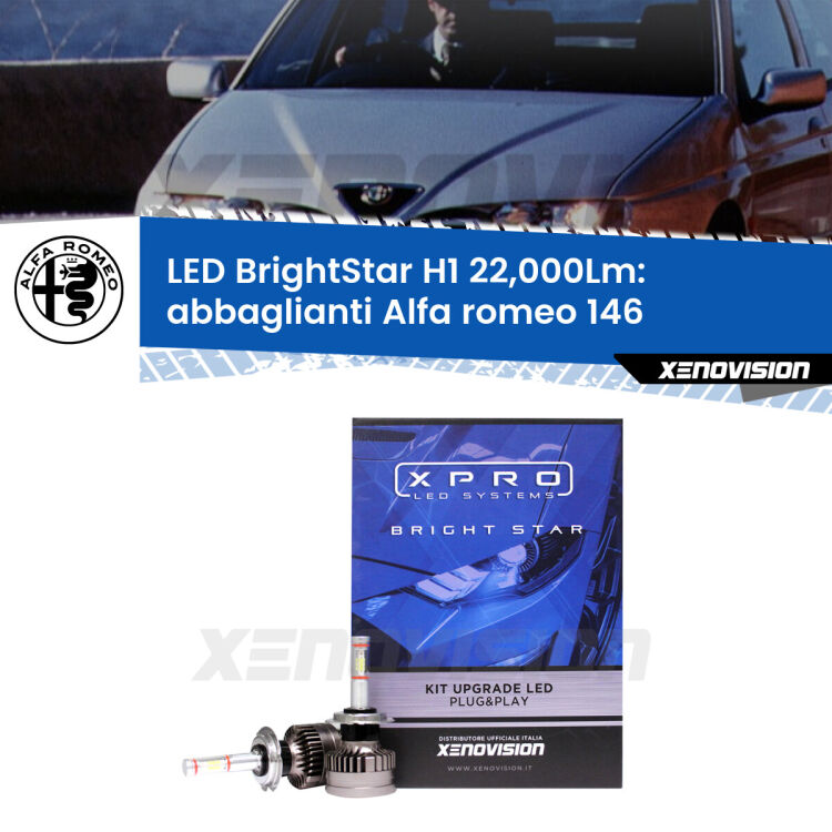 <strong>Kit LED abbaglianti per Alfa romeo 146</strong>  1994 -2001. </strong>Due lampade Canbus H1 Brightstar da 22,000 Lumen. Qualità Massima.