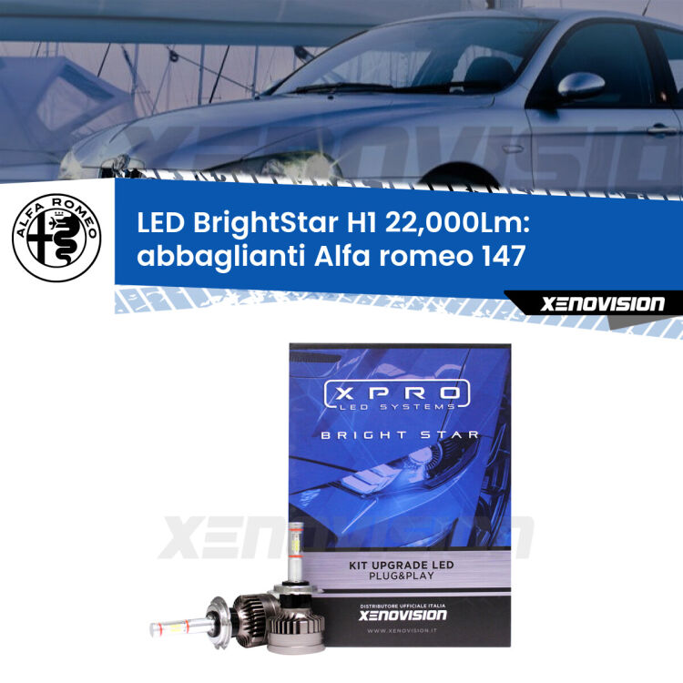 <strong>Kit LED abbaglianti per Alfa romeo 147</strong>  2005 -2010. </strong>Due lampade Canbus H1 Brightstar da 22,000 Lumen. Qualità Massima.