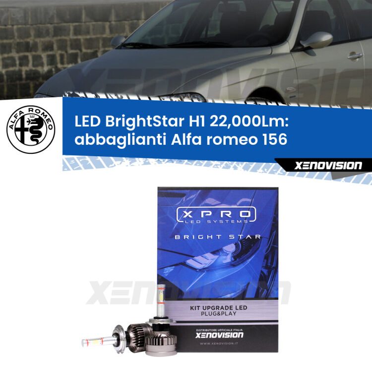 <strong>Kit LED abbaglianti per Alfa romeo 156</strong>  1997 -2005. </strong>Due lampade Canbus H1 Brightstar da 22,000 Lumen. Qualità Massima.