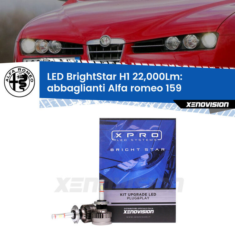 <strong>Kit LED abbaglianti per Alfa romeo 159</strong>  con fari Bi-Xenon. </strong>Due lampade Canbus H1 Brightstar da 22,000 Lumen. Qualità Massima.