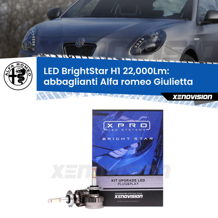 <strong>Kit LED abbaglianti per Alfa romeo Giulietta</strong>  2010 in poi. </strong>Due lampade Canbus H1 Brightstar da 22,000 Lumen. Qualità Massima.