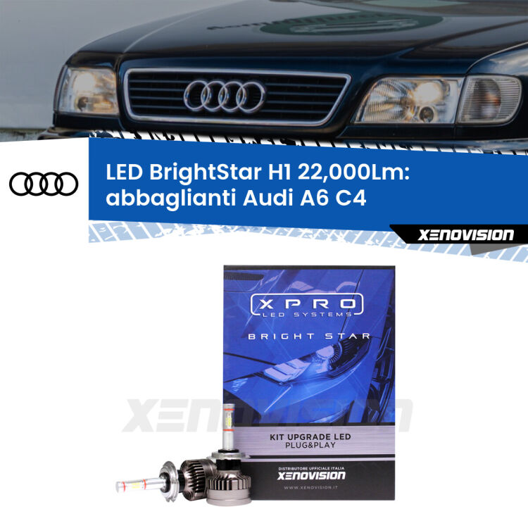 <strong>Kit LED abbaglianti per Audi A6</strong> C4 1994 -1997. </strong>Due lampade Canbus H1 Brightstar da 22,000 Lumen. Qualità Massima.