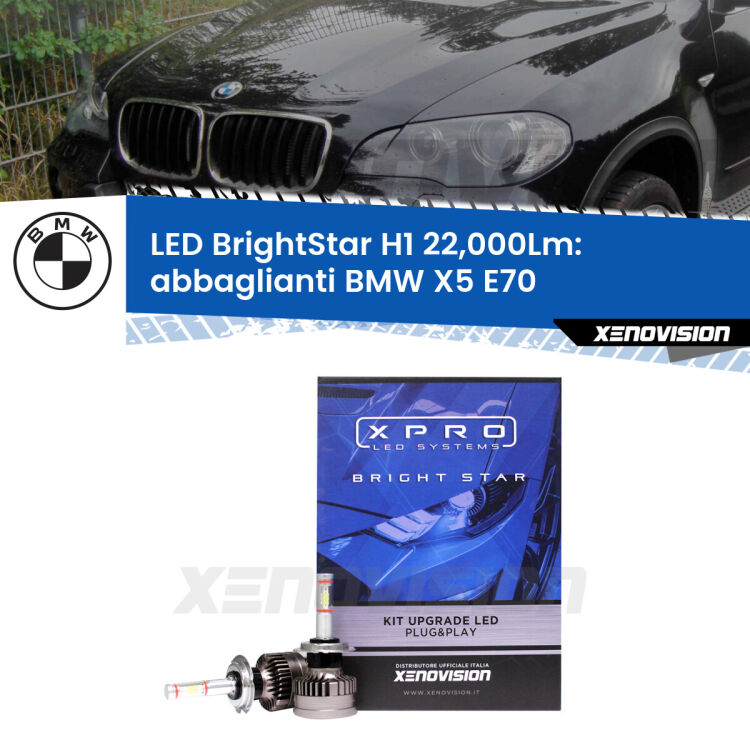 <strong>Kit LED abbaglianti per BMW X5</strong> E70 2006 -2013. </strong>Due lampade Canbus H1 Brightstar da 22,000 Lumen. Qualità Massima.