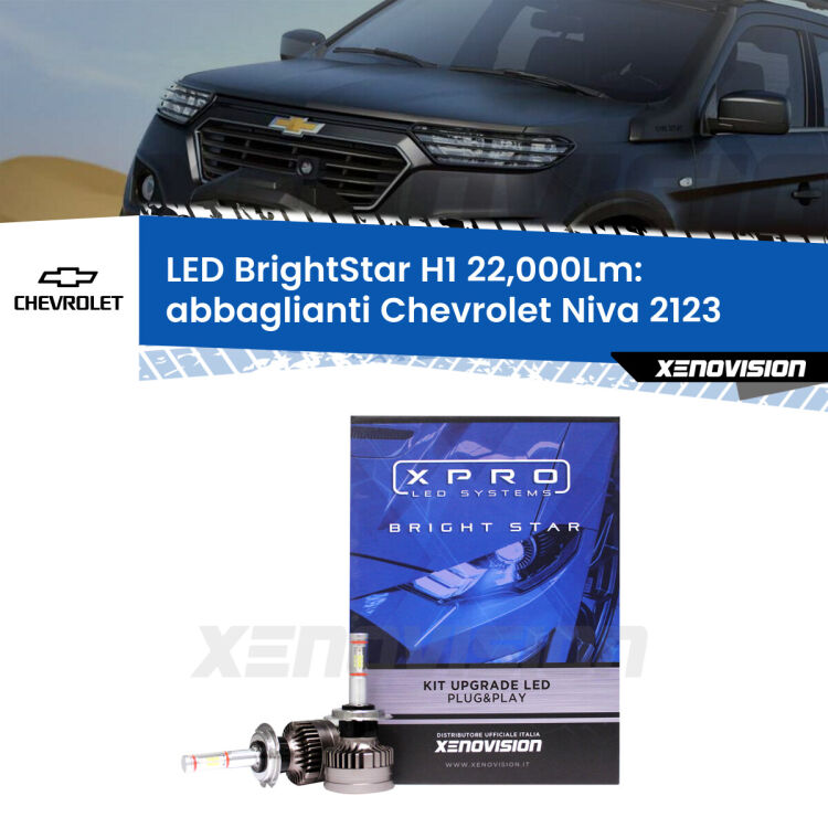 <strong>Kit LED abbaglianti per Chevrolet Niva</strong> 2123 2002 -2009. </strong>Due lampade Canbus H1 Brightstar da 22,000 Lumen. Qualità Massima.