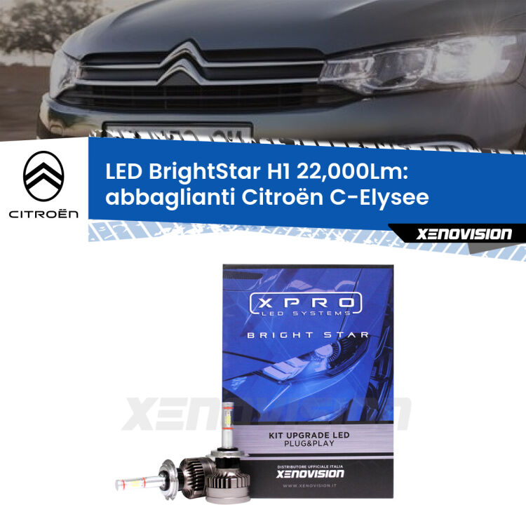 <strong>Kit LED abbaglianti per Citroën C-Elysee</strong>  2012 in poi. </strong>Due lampade Canbus H1 Brightstar da 22,000 Lumen. Qualità Massima.