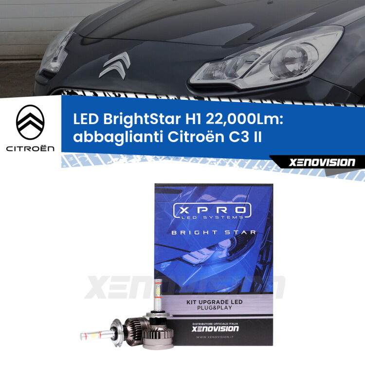 <strong>Kit LED abbaglianti per Citroën C3</strong> II 2009-2016. </strong>Due lampade Canbus H1 Brightstar da 22,000 Lumen. Qualità Massima.