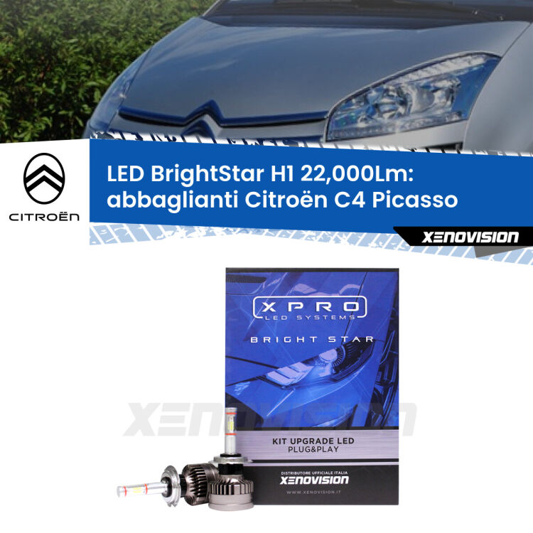 <strong>Kit LED abbaglianti per Citroën C4 Picasso</strong>  2006-2013. </strong>Due lampade Canbus H1 Brightstar da 22,000 Lumen. Qualità Massima.