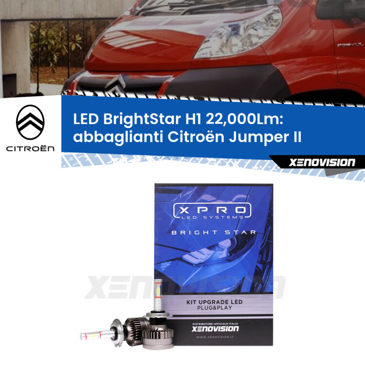 <strong>Kit LED abbaglianti per Citroën Jumper</strong> II 2002in poi. </strong>Due lampade Canbus H1 Brightstar da 22,000 Lumen. Qualità Massima.