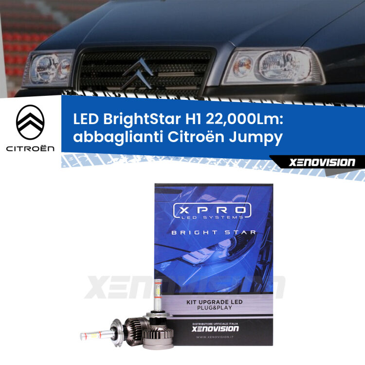 <strong>Kit LED abbaglianti per Citroën Jumpy</strong>  1994-2005. </strong>Due lampade Canbus H1 Brightstar da 22,000 Lumen. Qualità Massima.