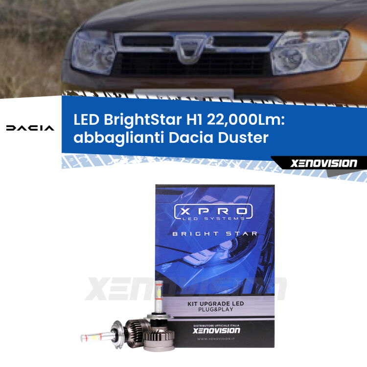 <strong>Kit LED abbaglianti per Dacia Duster</strong>  2010 -2016. </strong>Due lampade Canbus H1 Brightstar da 22,000 Lumen. Qualità Massima.