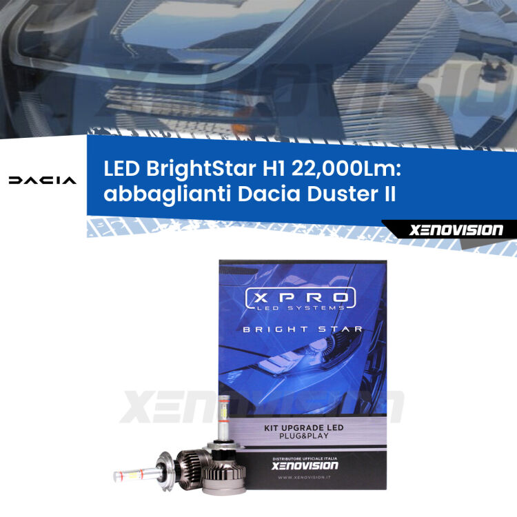 <strong>Kit LED abbaglianti per Dacia Duster</strong> II prima serie. </strong>Due lampade Canbus H1 Brightstar da 22,000 Lumen. Qualità Massima.