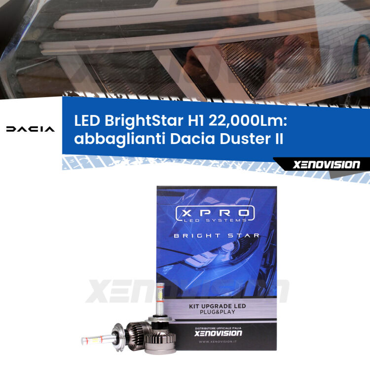 <strong>Kit LED abbaglianti per Dacia Duster</strong> II restyling. </strong>Due lampade Canbus H1 Brightstar da 22,000 Lumen. Qualità Massima.