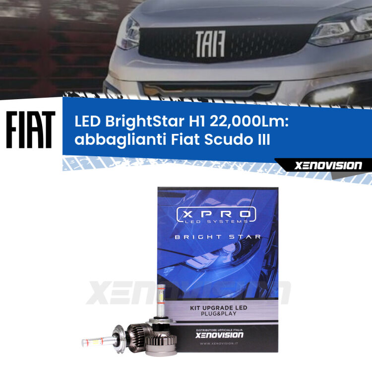 <strong>Kit LED abbaglianti per Fiat Scudo</strong> III 2022 in poi. </strong>Due lampade Canbus H1 Brightstar da 22,000 Lumen. Qualità Massima.