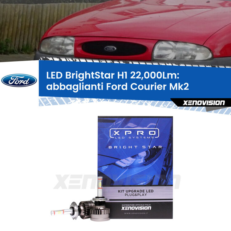 <strong>Kit LED abbaglianti per Ford Courier</strong> Mk2 1996 -1999. </strong>Due lampade Canbus H1 Brightstar da 22,000 Lumen. Qualità Massima.