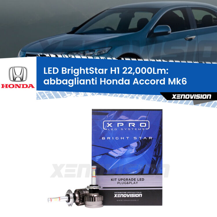 <strong>Kit LED abbaglianti per Honda Accord</strong> Mk6 1997 -2002. </strong>Due lampade Canbus H1 Brightstar da 22,000 Lumen. Qualità Massima.