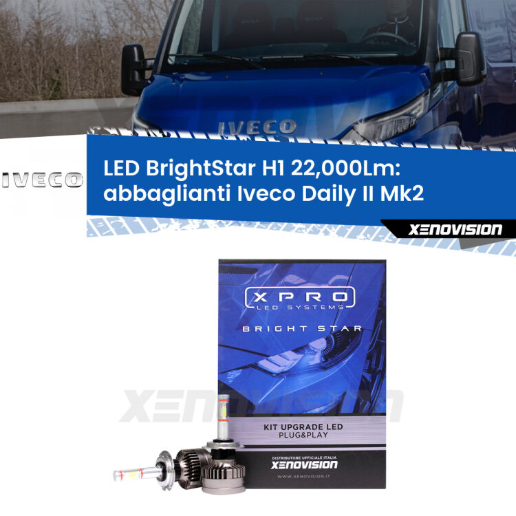 <strong>Kit LED abbaglianti per Iveco Daily II</strong> Mk2 2006 -2011. </strong>Due lampade Canbus H1 Brightstar da 22,000 Lumen. Qualità Massima.