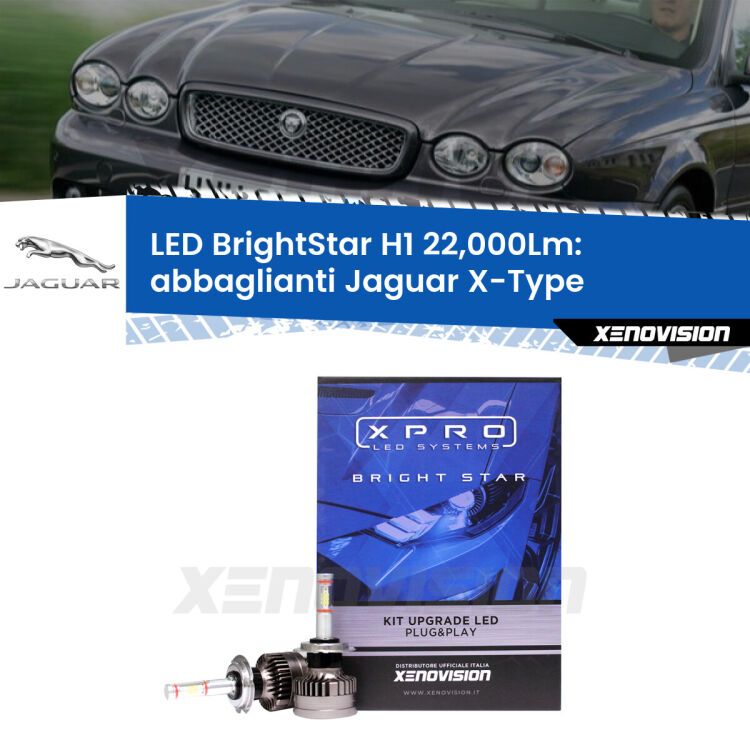 <strong>Kit LED abbaglianti per Jaguar X-Type</strong>  2001 -2009. </strong>Due lampade Canbus H1 Brightstar da 22,000 Lumen. Qualità Massima.