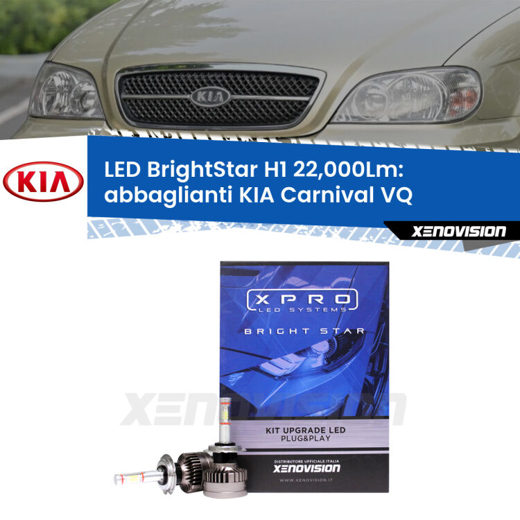 <strong>Kit LED abbaglianti per KIA Carnival</strong> VQ 2005 -2013. </strong>Due lampade Canbus H1 Brightstar da 22,000 Lumen. Qualità Massima.