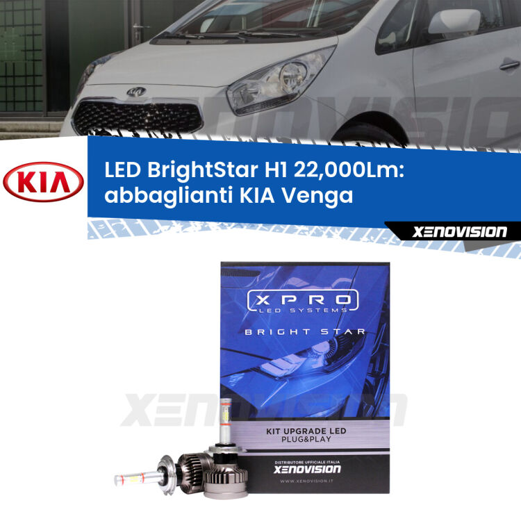 <strong>Kit LED abbaglianti per KIA Venga</strong>  2010 -2019. </strong>Due lampade Canbus H1 Brightstar da 22,000 Lumen. Qualità Massima.