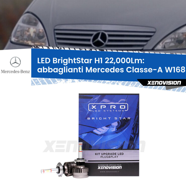 <strong>Kit LED abbaglianti per Mercedes Classe-A</strong> W168 1997 -2004. </strong>Due lampade Canbus H1 Brightstar da 22,000 Lumen. Qualità Massima.