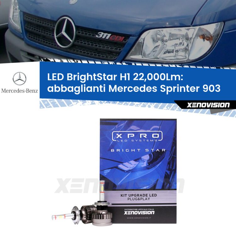 <strong>Kit LED abbaglianti per Mercedes Sprinter</strong> 903 1995 -2002. </strong>Due lampade Canbus H1 Brightstar da 22,000 Lumen. Qualità Massima.