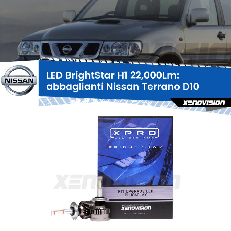 <strong>Kit LED abbaglianti per Nissan Terrano</strong> D10 2013 in poi. </strong>Due lampade Canbus H1 Brightstar da 22,000 Lumen. Qualità Massima.