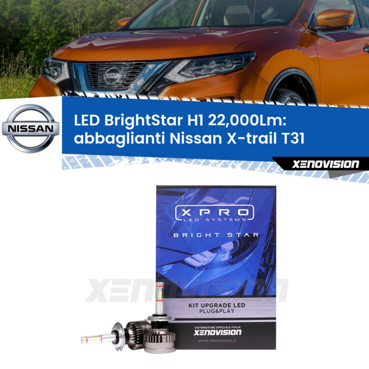 <strong>Kit LED abbaglianti per Nissan X-trail</strong> T31 2007 -2014. </strong>Due lampade Canbus H1 Brightstar da 22,000 Lumen. Qualità Massima.