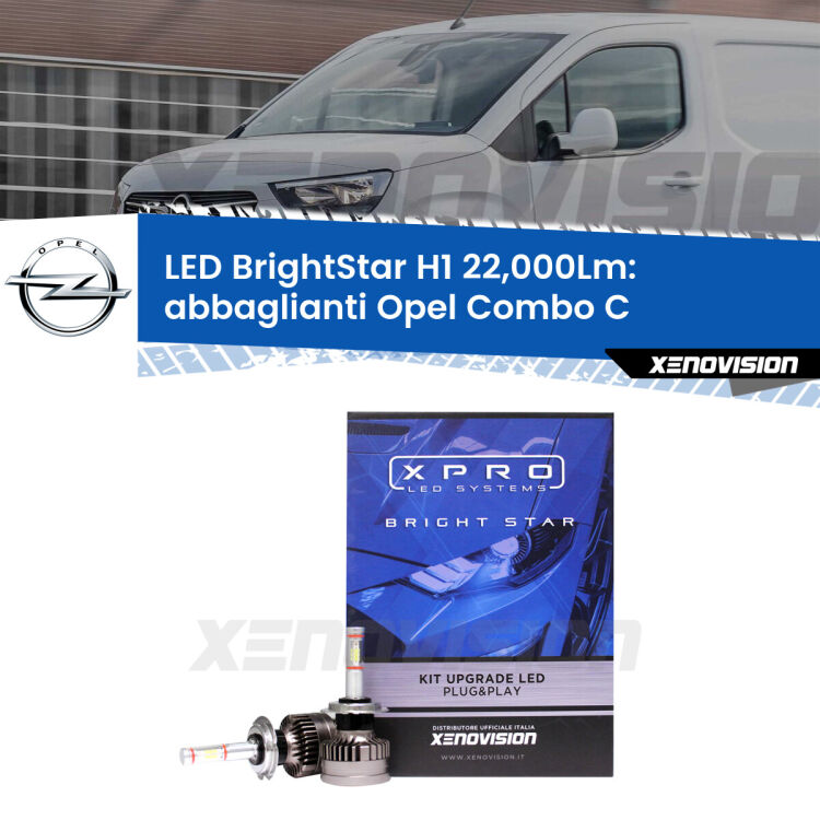 <strong>Kit LED abbaglianti per Opel Combo C</strong>  2005 -2011. </strong>Due lampade Canbus H1 Brightstar da 22,000 Lumen. Qualità Massima.