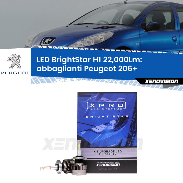 <strong>Kit LED abbaglianti per Peugeot 206+</strong>  2009 -2013. </strong>Due lampade Canbus H1 Brightstar da 22,000 Lumen. Qualità Massima.