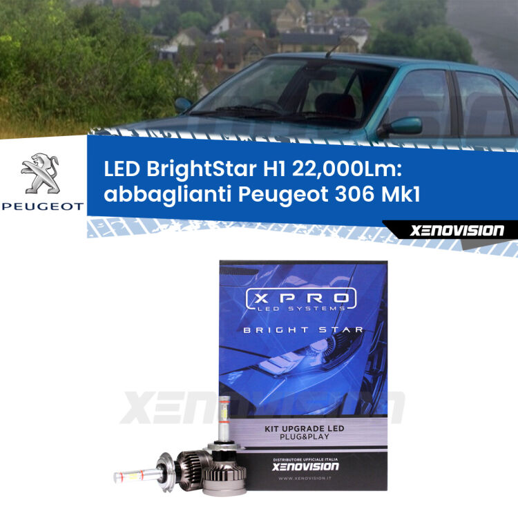 <strong>Kit LED abbaglianti per Peugeot 306</strong> Mk1 1993 -2001. </strong>Due lampade Canbus H1 Brightstar da 22,000 Lumen. Qualità Massima.