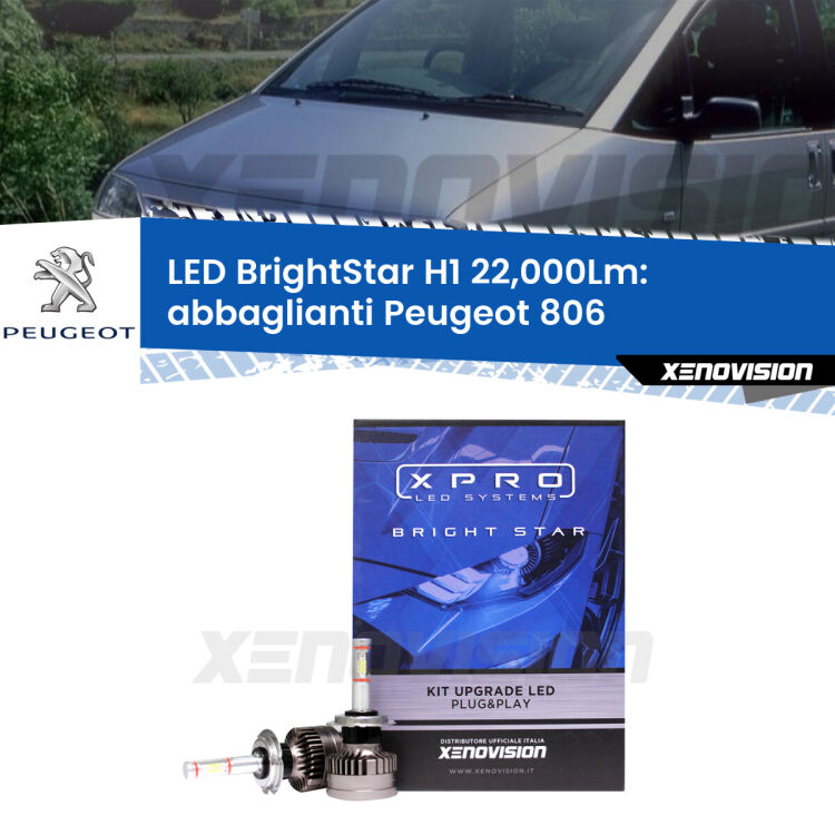 <strong>Kit LED abbaglianti per Peugeot 806</strong>  1994 -2002. </strong>Due lampade Canbus H1 Brightstar da 22,000 Lumen. Qualità Massima.