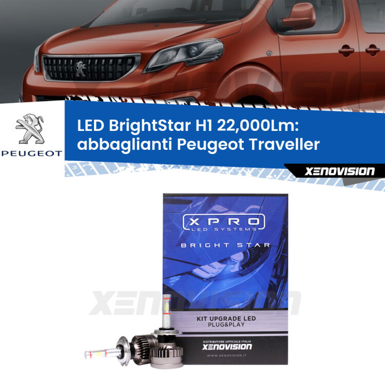 <strong>Kit LED abbaglianti per Peugeot Traveller</strong>  2016 in poi. </strong>Due lampade Canbus H1 Brightstar da 22,000 Lumen. Qualità Massima.