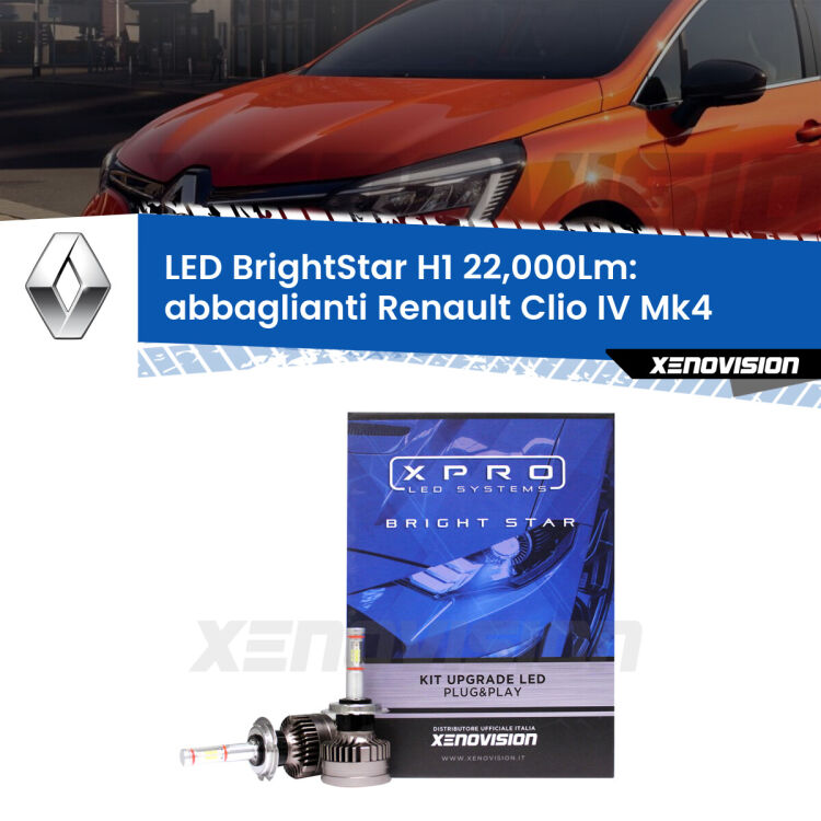 <strong>Kit LED abbaglianti per Renault Clio IV</strong> Mk4 2012 -2018. </strong>Due lampade Canbus H1 Brightstar da 22,000 Lumen. Qualità Massima.