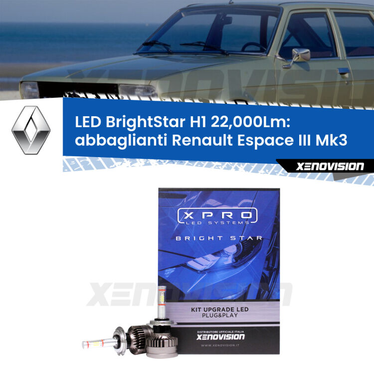 <strong>Kit LED abbaglianti per Renault Espace III</strong> Mk3 1996 -2000. </strong>Due lampade Canbus H1 Brightstar da 22,000 Lumen. Qualità Massima.