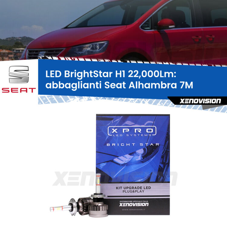 <strong>Kit LED abbaglianti per Seat Alhambra</strong> 7M 2001 -2010. </strong>Due lampade Canbus H1 Brightstar da 22,000 Lumen. Qualità Massima.