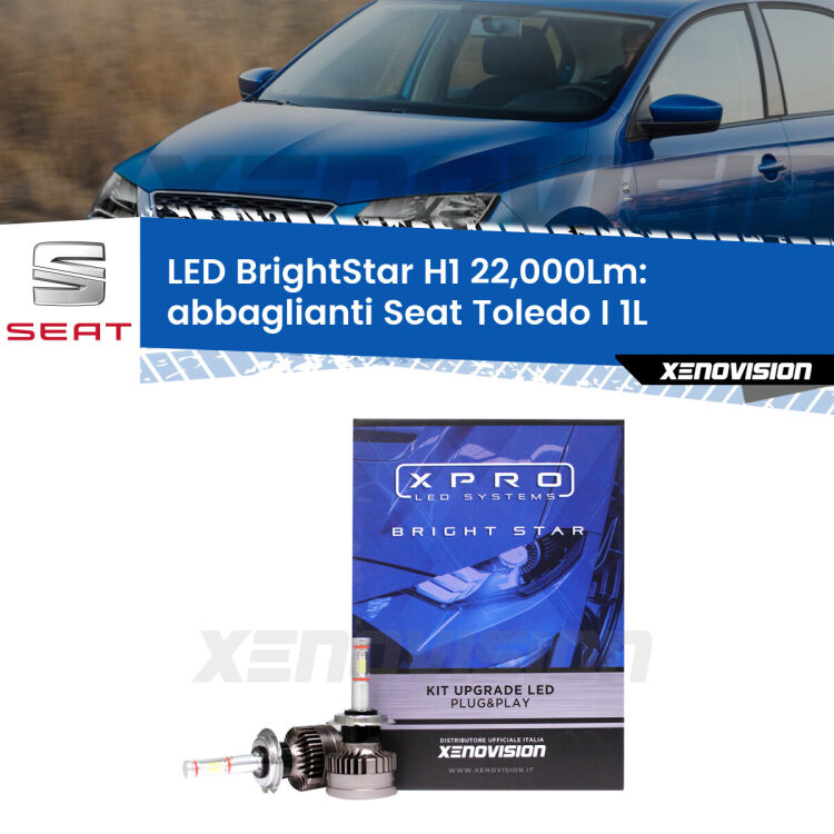 <strong>Kit LED abbaglianti per Seat Toledo I</strong> 1L 1991 -1999. </strong>Due lampade Canbus H1 Brightstar da 22,000 Lumen. Qualità Massima.