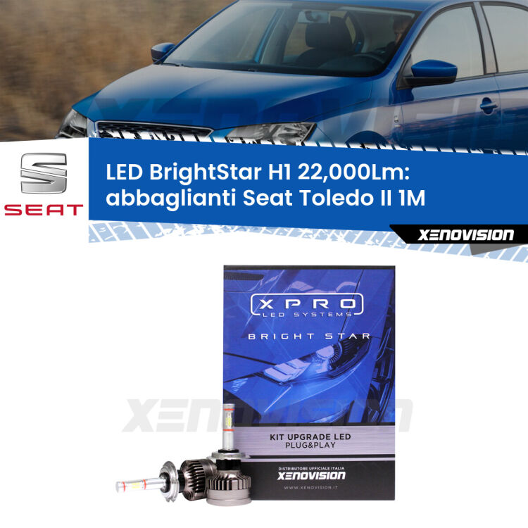 <strong>Kit LED abbaglianti per Seat Toledo II</strong> 1M 1998 -2006. </strong>Due lampade Canbus H1 Brightstar da 22,000 Lumen. Qualità Massima.