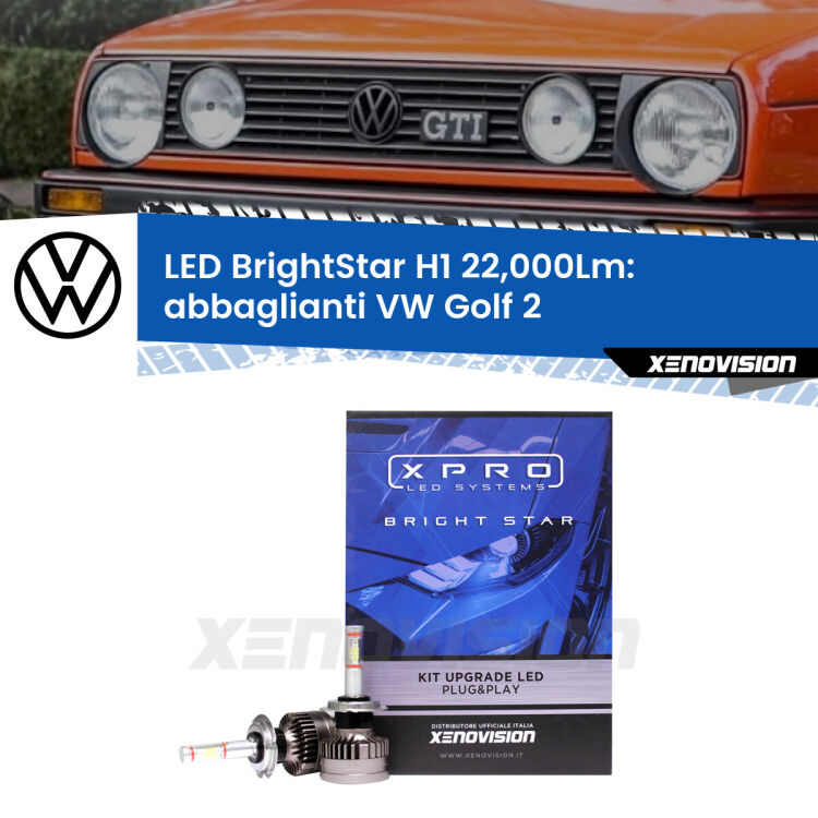 <strong>Kit LED abbaglianti per VW Golf 2</strong>  a parabola doppia. </strong>Due lampade Canbus H1 Brightstar da 22,000 Lumen. Qualità Massima.