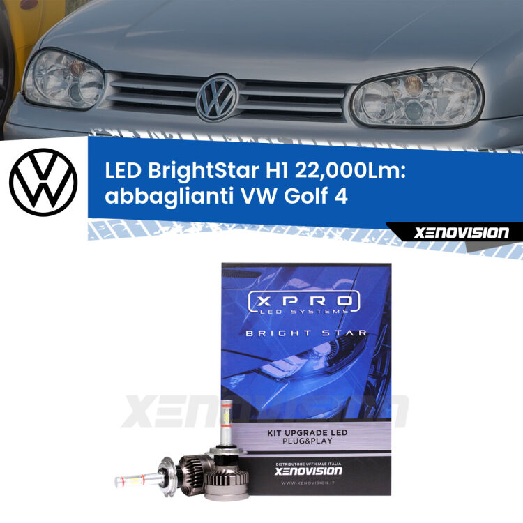 <strong>Kit LED abbaglianti per VW Golf 4</strong>  1997-2005. </strong>Due lampade Canbus H1 Brightstar da 22,000 Lumen. Qualità Massima.