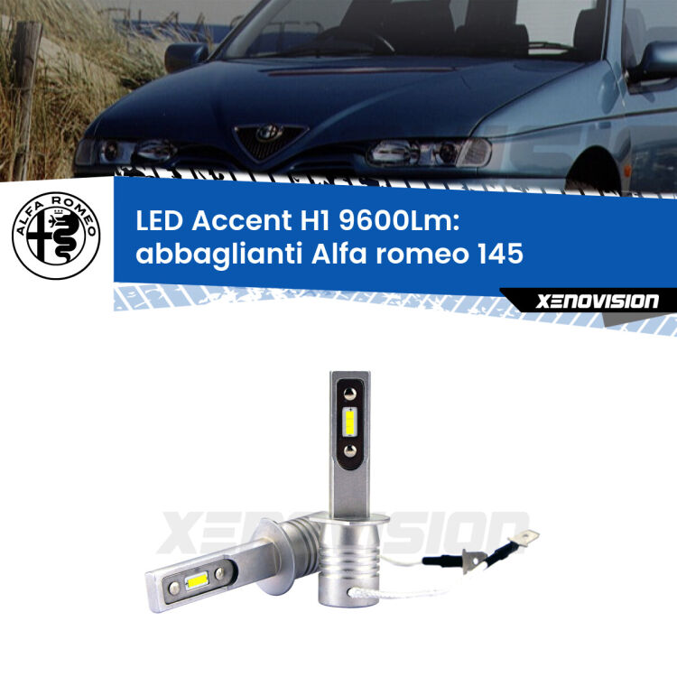 <strong>Kit LED Abbaglianti per Alfa romeo 145</strong>  1994-2001.</strong> Coppia lampade <strong>H1</strong> senza ventola e ultracompatte per installazioni in fari senza spazi.