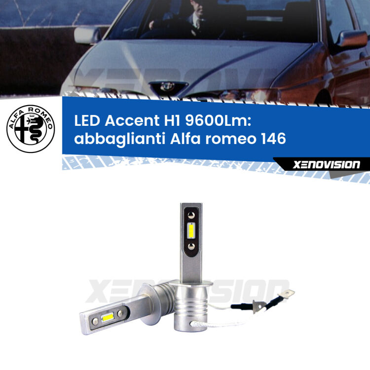 <strong>Kit LED Abbaglianti per Alfa romeo 146</strong>  1994-2001.</strong> Coppia lampade <strong>H1</strong> senza ventola e ultracompatte per installazioni in fari senza spazi.