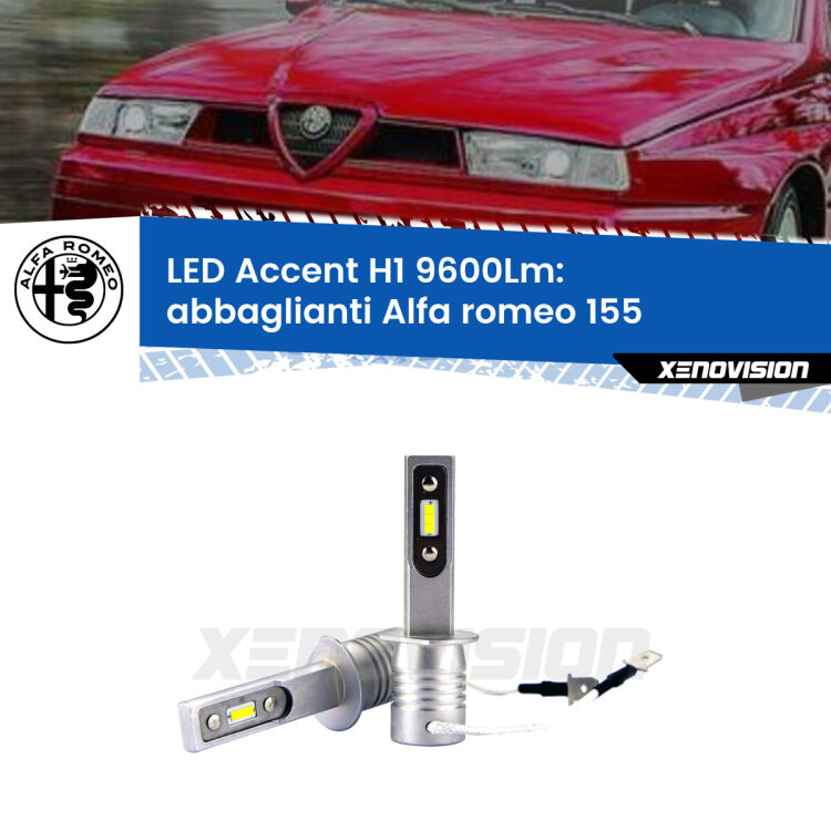 <strong>Kit LED Abbaglianti per Alfa romeo 155</strong>  1992 -1997.</strong> Coppia lampade <strong>H1</strong> senza ventola e ultracompatte per installazioni in fari senza spazi.