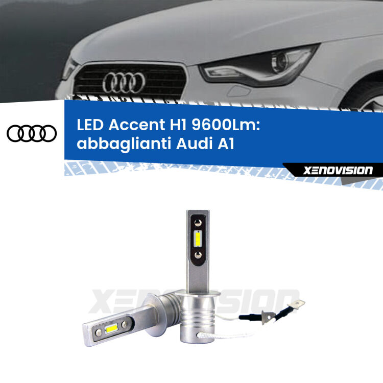 <strong>Kit LED Abbaglianti per Audi A1</strong>  2010 -2014.</strong> Coppia lampade <strong>H1</strong> senza ventola e ultracompatte per installazioni in fari senza spazi.