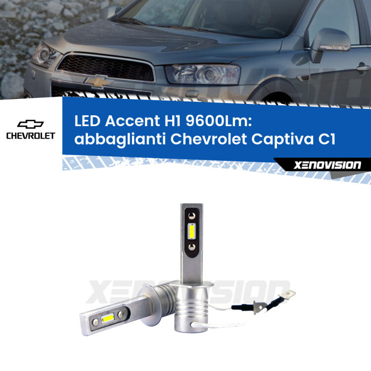 <strong>Kit LED Abbaglianti per Chevrolet Captiva</strong> C1 2006 -2015.</strong> Coppia lampade <strong>H1</strong> senza ventola e ultracompatte per installazioni in fari senza spazi.