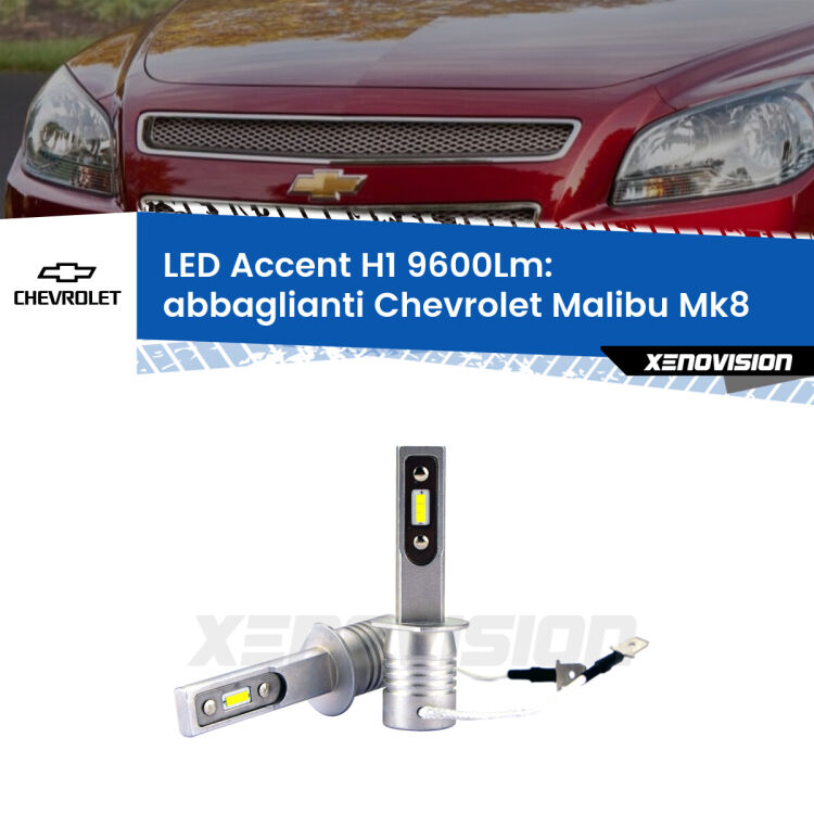 <strong>Kit LED Abbaglianti per Chevrolet Malibu</strong> Mk8 2012 -2015.</strong> Coppia lampade <strong>H1</strong> senza ventola e ultracompatte per installazioni in fari senza spazi.