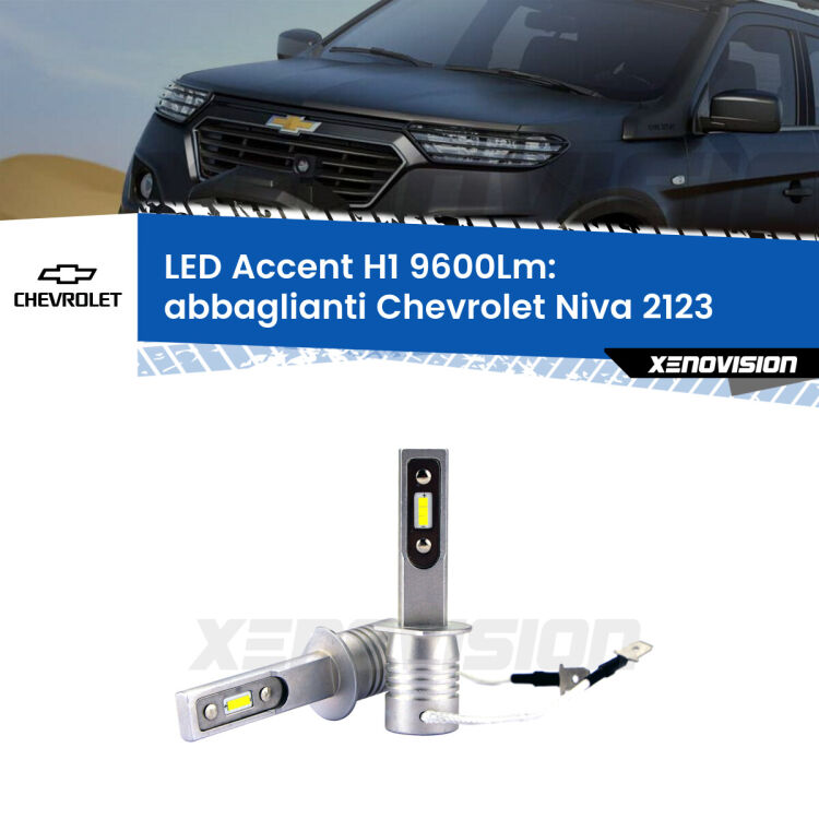 <strong>Kit LED Abbaglianti per Chevrolet Niva</strong> 2123 2002 -2009.</strong> Coppia lampade <strong>H1</strong> senza ventola e ultracompatte per installazioni in fari senza spazi.