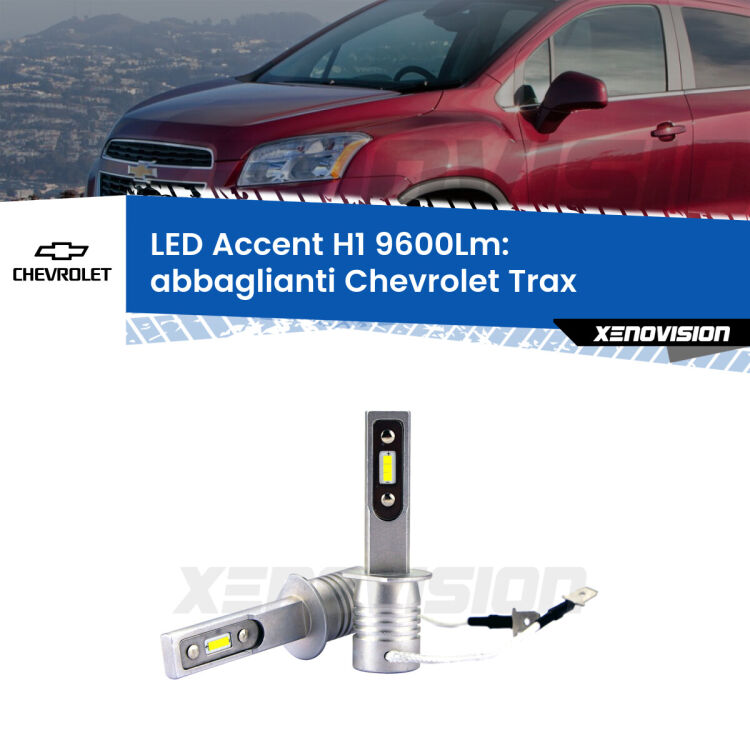 <strong>Kit LED Abbaglianti per Chevrolet Trax</strong>  2012 in poi.</strong> Coppia lampade <strong>H1</strong> senza ventola e ultracompatte per installazioni in fari senza spazi.