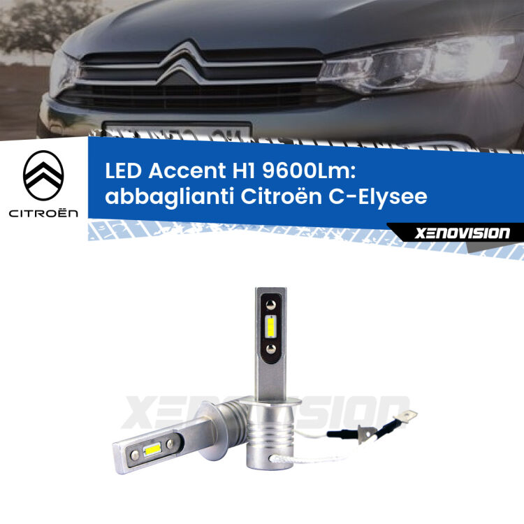 <strong>Kit LED Abbaglianti per Citroën C-Elysee</strong>  2012 in poi.</strong> Coppia lampade <strong>H1</strong> senza ventola e ultracompatte per installazioni in fari senza spazi.