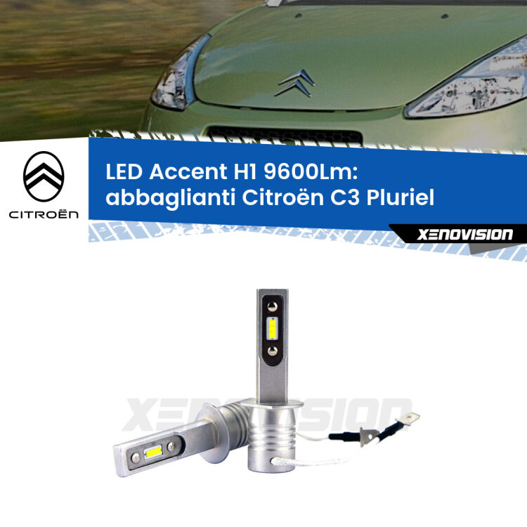 <strong>Kit LED Abbaglianti per Citroën C3 Pluriel</strong>  2003 -2010.</strong> Coppia lampade <strong>H1</strong> senza ventola e ultracompatte per installazioni in fari senza spazi.